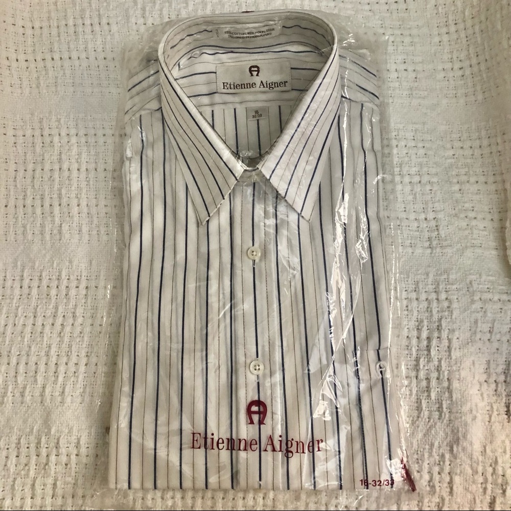 NWT Etienne Aigner White Pinstripe Dress Shirt